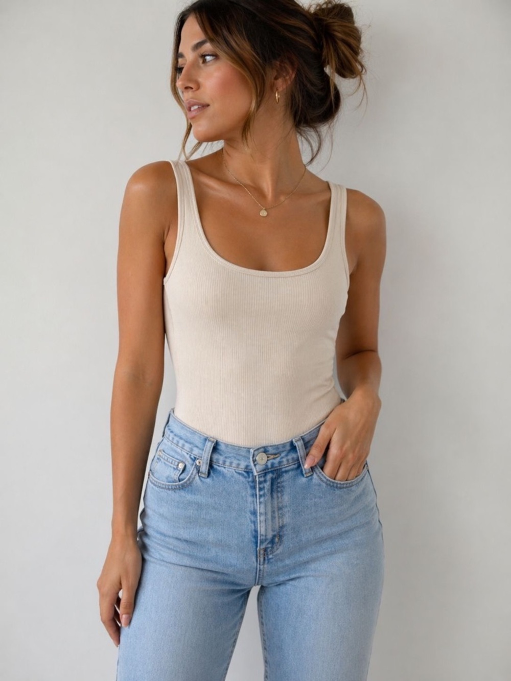 Elegant Cream Ribbed Bodysuit